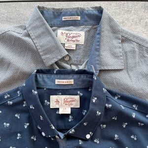 Lot/2 Original Penguin Men’s Lg Heritage Slim Fit, Cotton And Cotton Blend Shirt